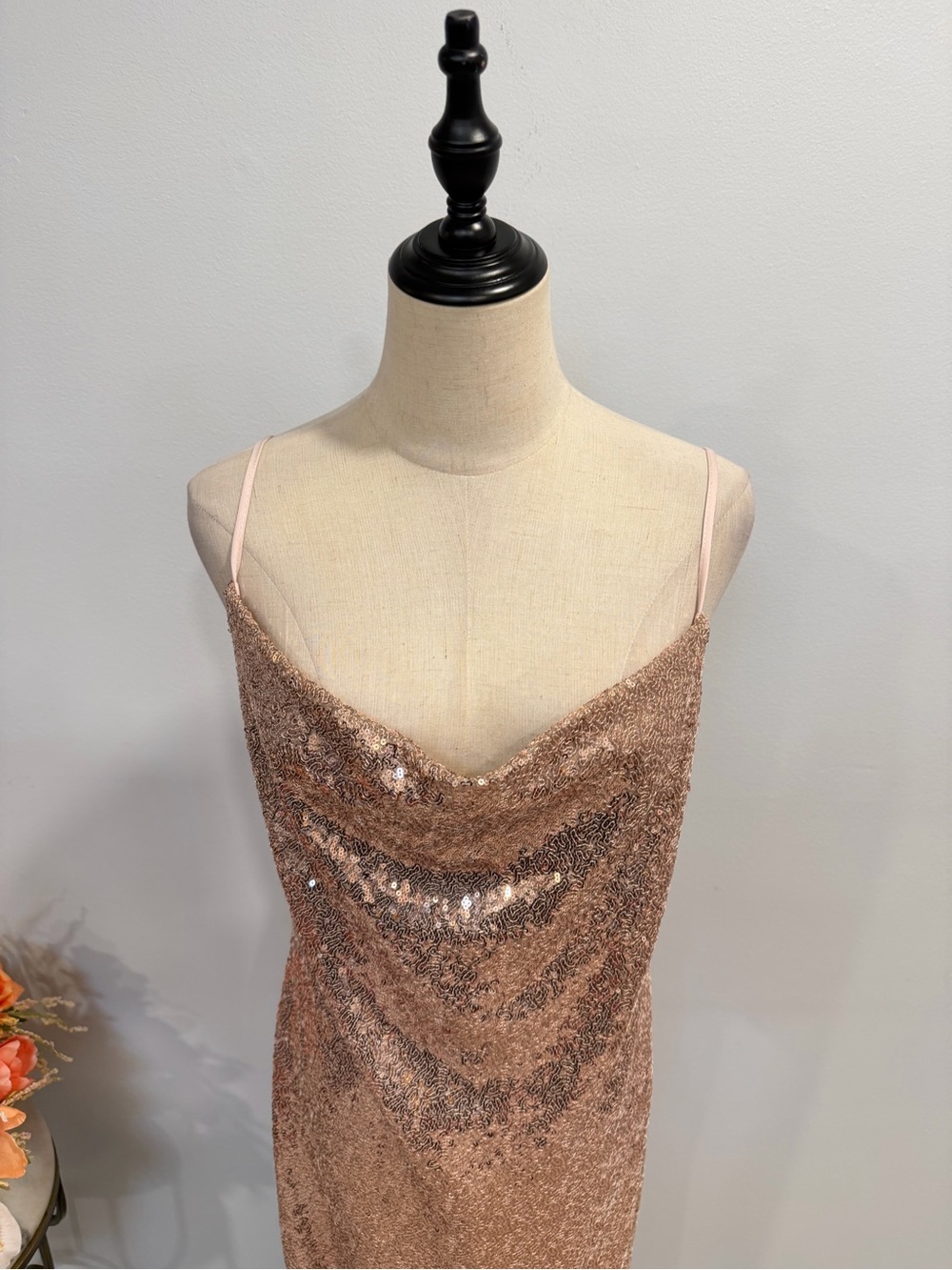 Kenneth Cole Rose Gold Sequin Cowl Neck Sleeveless Slip Dress - Size Small - Picture 6 of 16